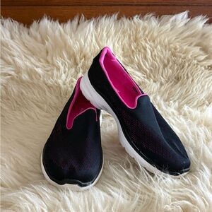 Skechers Go Walk Black and Pink Women's Slip-On Sneakers